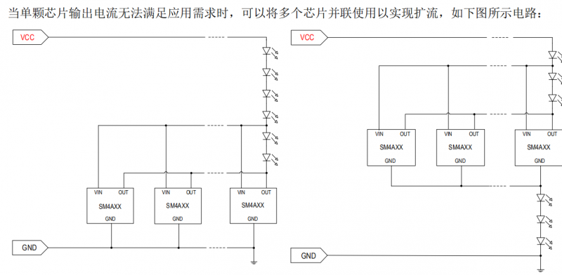 SM4AXXd低压灯带恒流芯片并联应用图