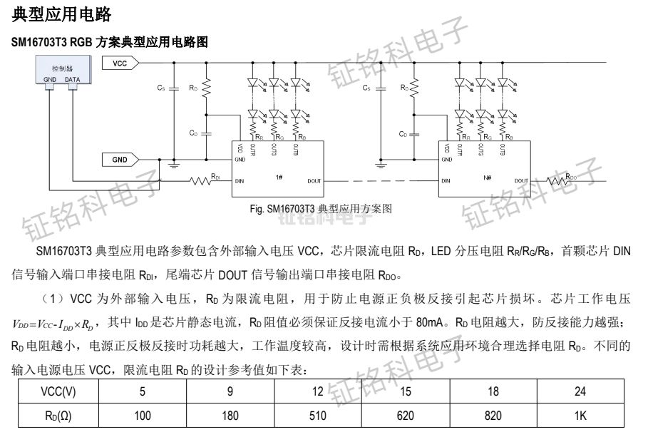 FW1903P/WS2811F/SM16703T3小封装RGB幻彩LED驱动IC解锁照明新场景(图2) SM16703T3 典型应用方案图 (1).jpg